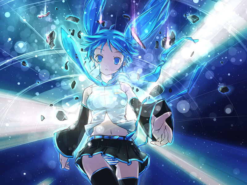 Blue-haired Anime Girl — Blue, Dramatic, Night, Energy Beams