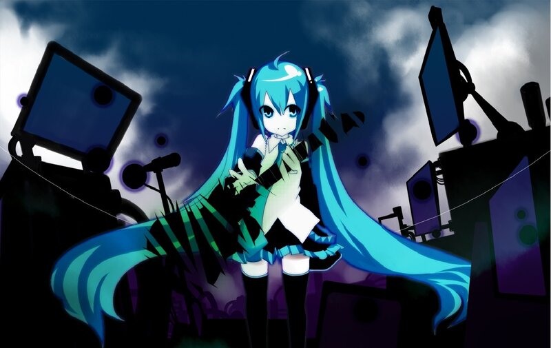 Blue-haired Anime Girl — Blue, Dramatic, Night, Headphones