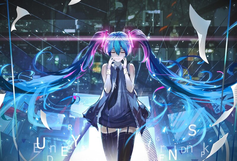 Blue-haired Anime Girl — Blue, Dramatic, Night, Long Hair, Cityscape