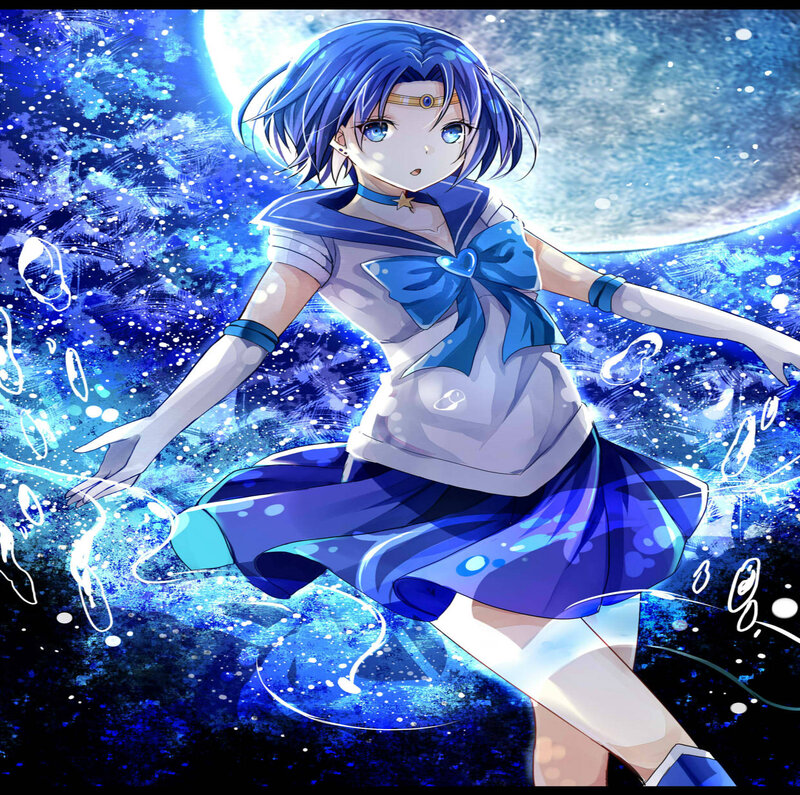 Blue-haired Anime Girl — Blue, Dramatic, Night, Moon, Sailor Uniform