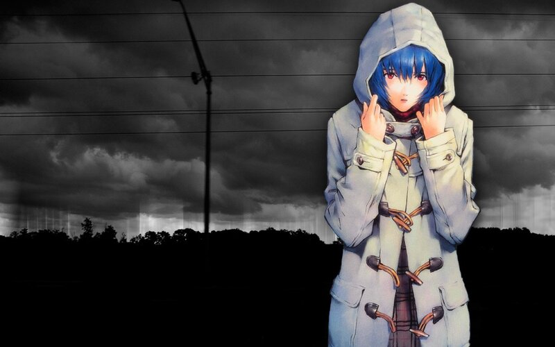 Blue-haired Anime Girl — Blue, Dramatic, Night, Rainy Sky