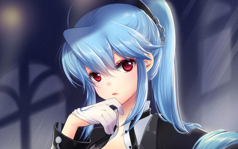 Blue-haired Anime Girl — Blue, Dramatic, Night, Red Eyes
