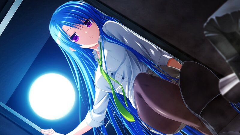 Blue-haired Anime Girl — Blue, Dramatic, Night, School Uniform