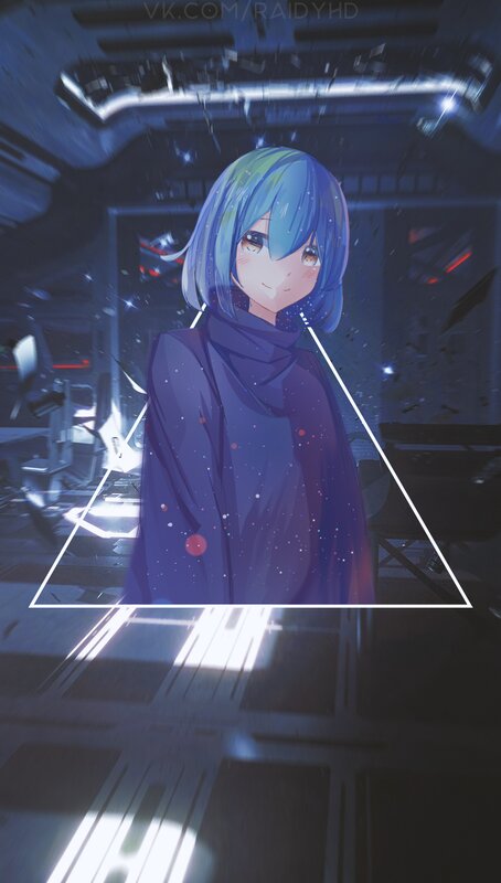 Blue-haired Anime Girl — Blue, Dramatic, Night, Sci-fi Room