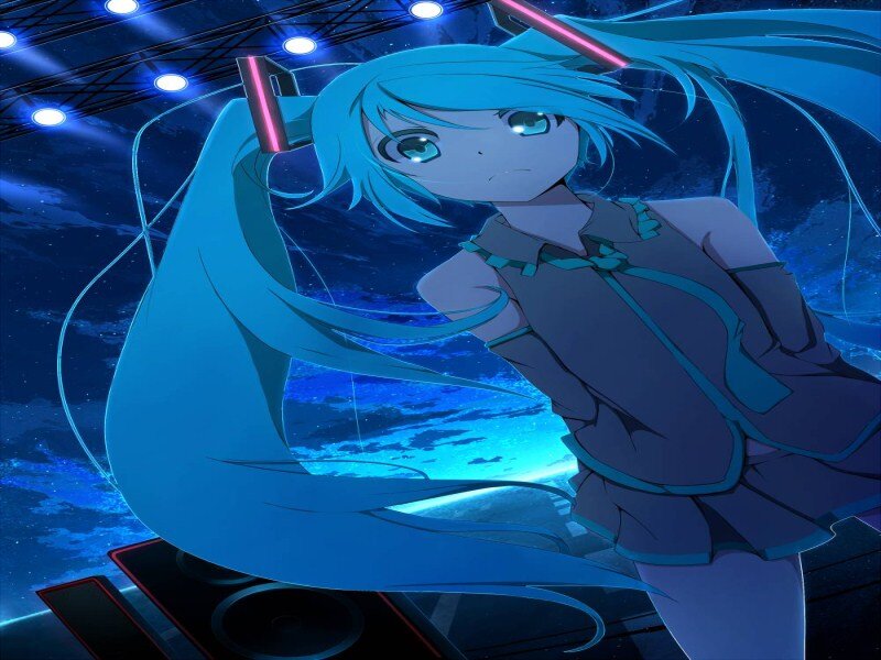 Blue-haired Anime Girl — Blue, Dramatic, Night, Stage Lights
