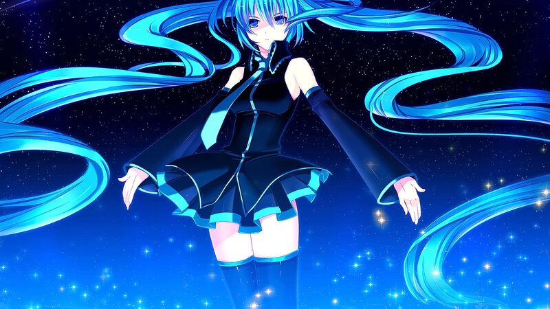 Blue-haired Anime Girl — Blue, Dramatic, Night, Starfield, Long Hair
