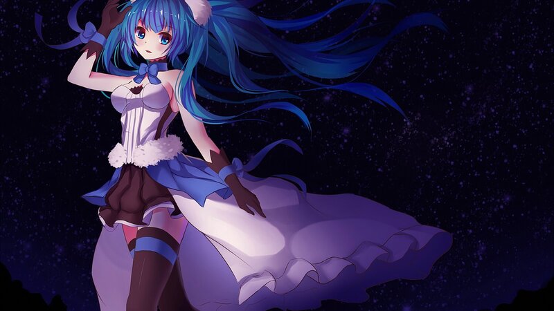 Blue-haired Anime Girl — Blue, Dramatic, Night, Starry Sky