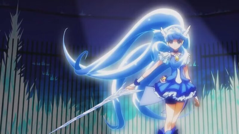 Blue-haired Anime Girl — Blue, Dramatic, Night, Sword, Fence