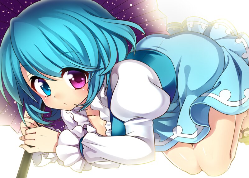 Blue-haired Anime Girl — Blue, Dramatic, Night, Umbrella
