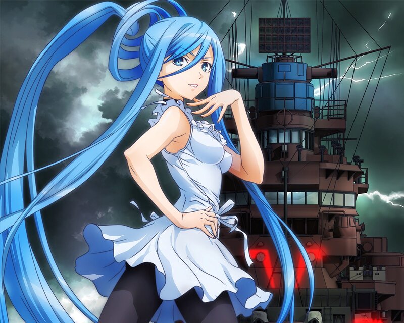 Blue-haired Anime Girl — Blue, Dramatic, Night, Warship