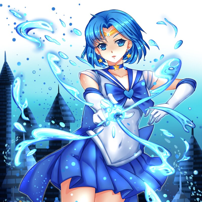 Blue-haired Anime Girl — Blue, Dramatic, Night, Water