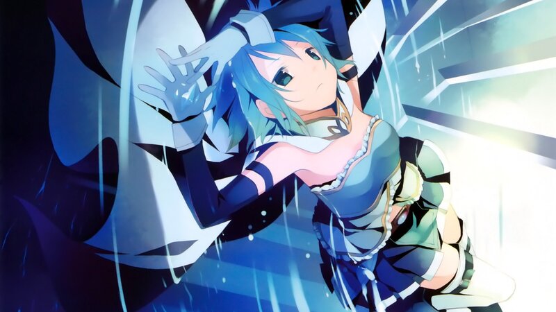 Blue-haired Anime Girl — Blue, Dramatic, Rain, Lightning