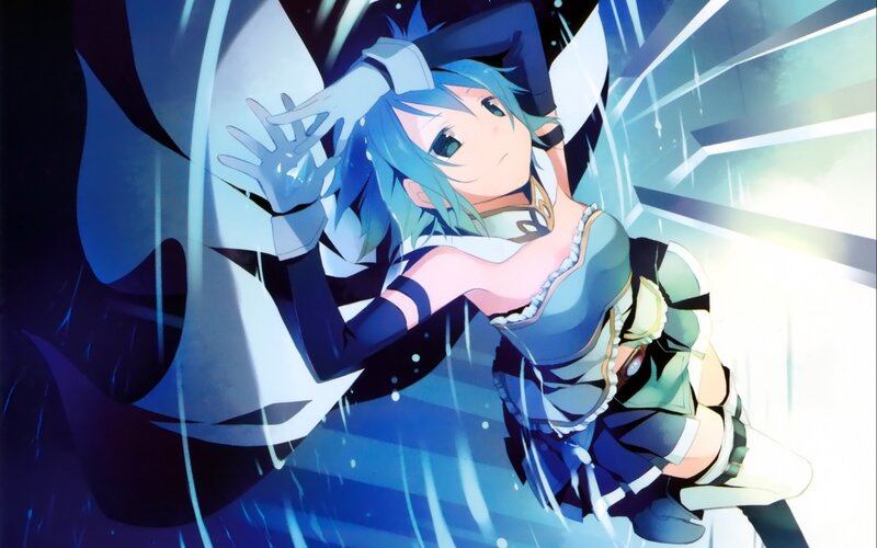 Blue-haired Anime Girl — Blue, Dramatic, Rain