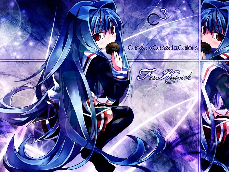 Blue-haired Anime Girl — Blue, Dramatic, School Uniform, Chocolate Cake