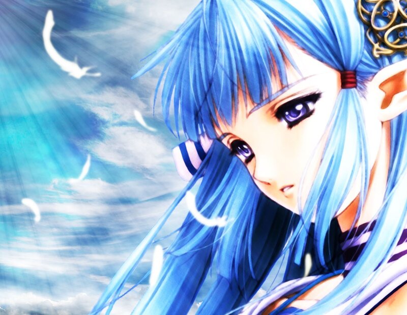Blue-haired Anime Girl — Blue, Dramatic, Sky