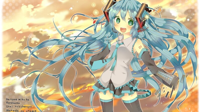 Blue-haired Anime Girl — Blue, Dramatic, Sunset, Long Hair