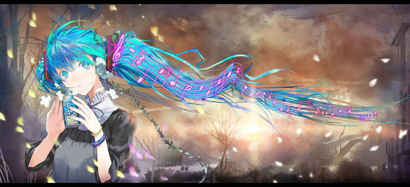 Blue-haired Anime Girl — Blue, Dramatic, Sunset