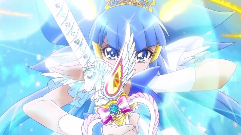 Blue-haired Anime Girl — Blue, Dramatic, Sword, Wings