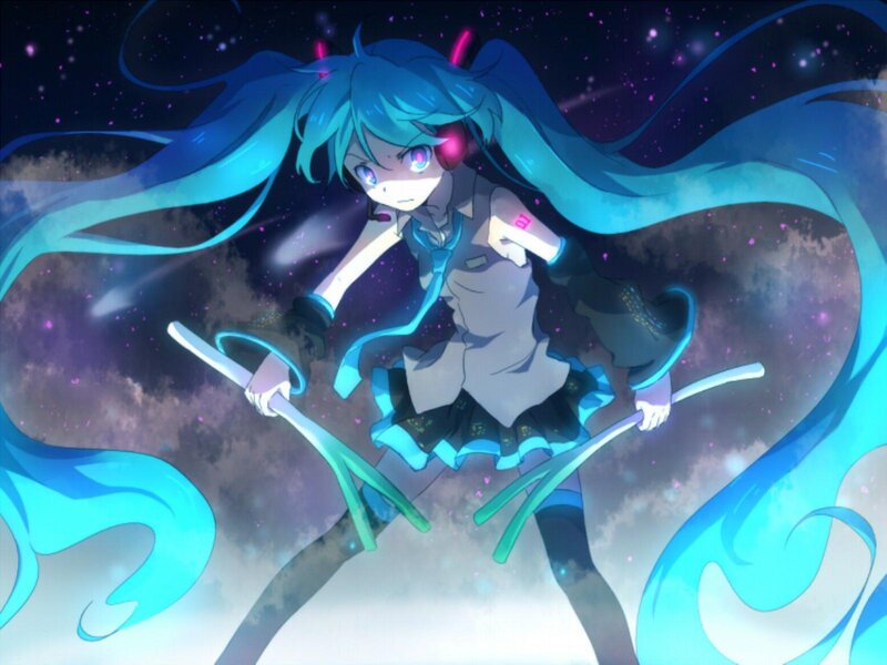 Blue-haired Anime Girl — Blue, Dramatic, Swords