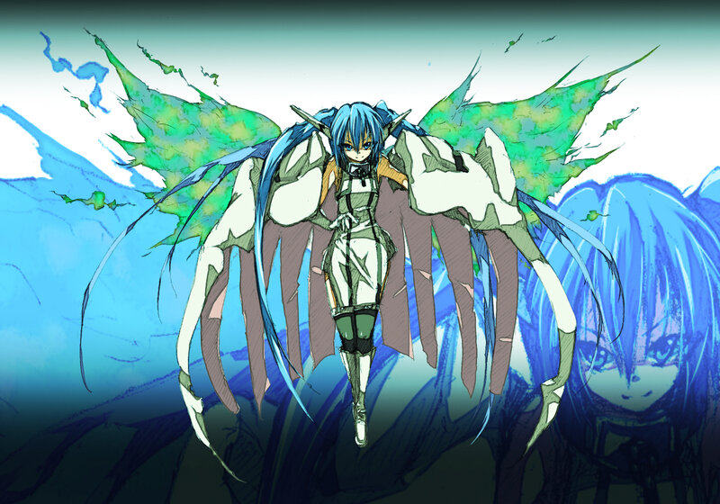 Blue-haired Anime Girl — Blue, Dramatic, Wings, Armor