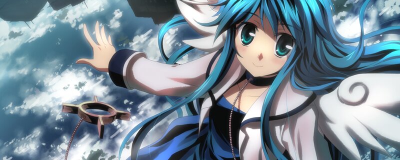Blue-haired Anime Girl — Blue, Dramatic, Wings, Clouds