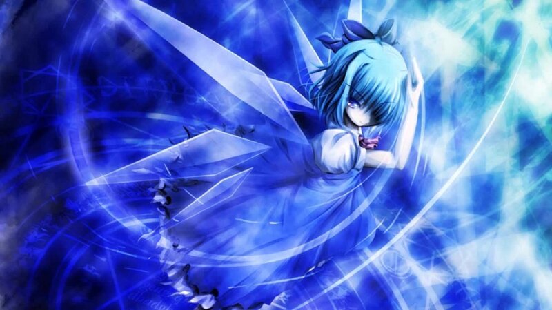 Blue-haired Anime Girl — Blue, Dramatic, Wings, Magic Circle