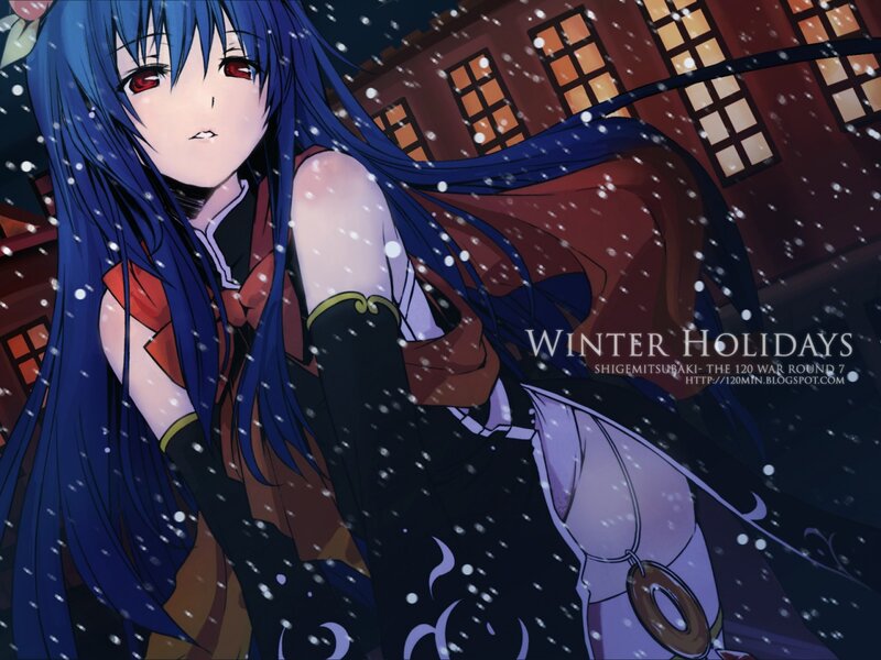 Blue-haired Anime Girl — Blue, Dramatic, Winter, Snow
