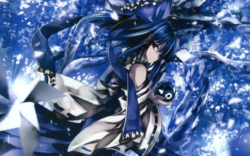Blue-haired Anime Girl — Blue, Dramatic, Winter, Sword