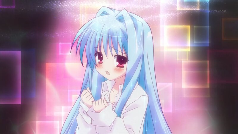 Blue-haired Anime Girl — Blue, Dreamy, Cat Ears, White Shirt