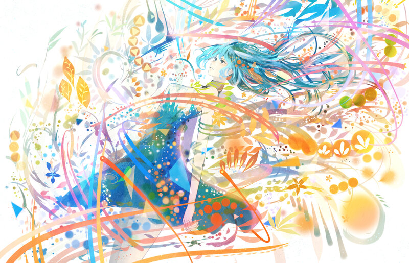 Blue-haired Anime Girl — Blue, Dreamy, Digital Art, Flowers, Leaves