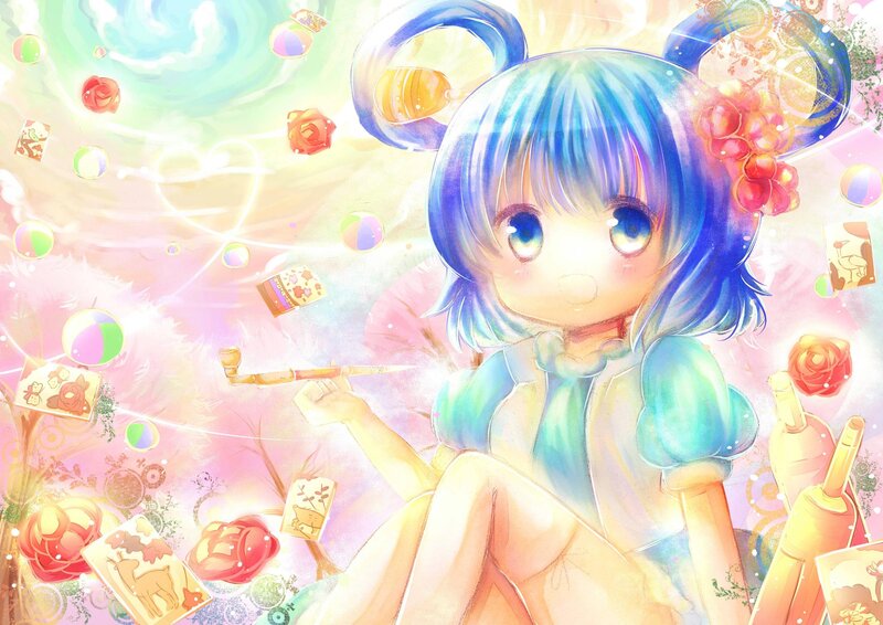 Blue-haired Anime Girl — Blue, Dreamy, Digital Art, Roses