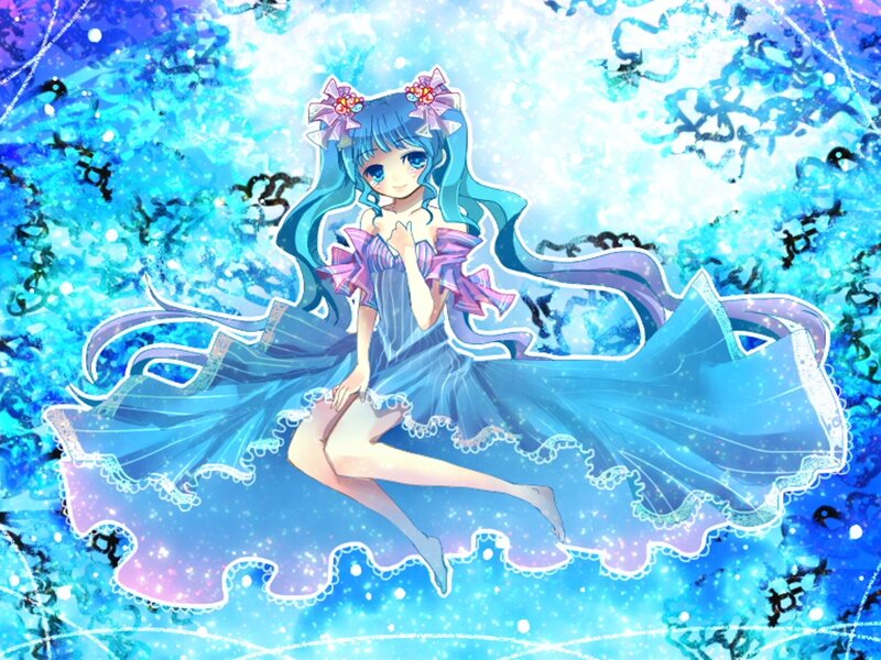 Blue-haired Anime Girl — Blue, Dreamy, Dress