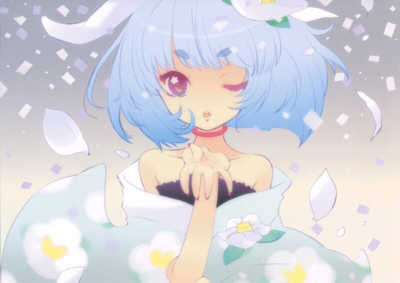 Blue-haired Anime Girl — Blue, Dreamy, Flower, Petals