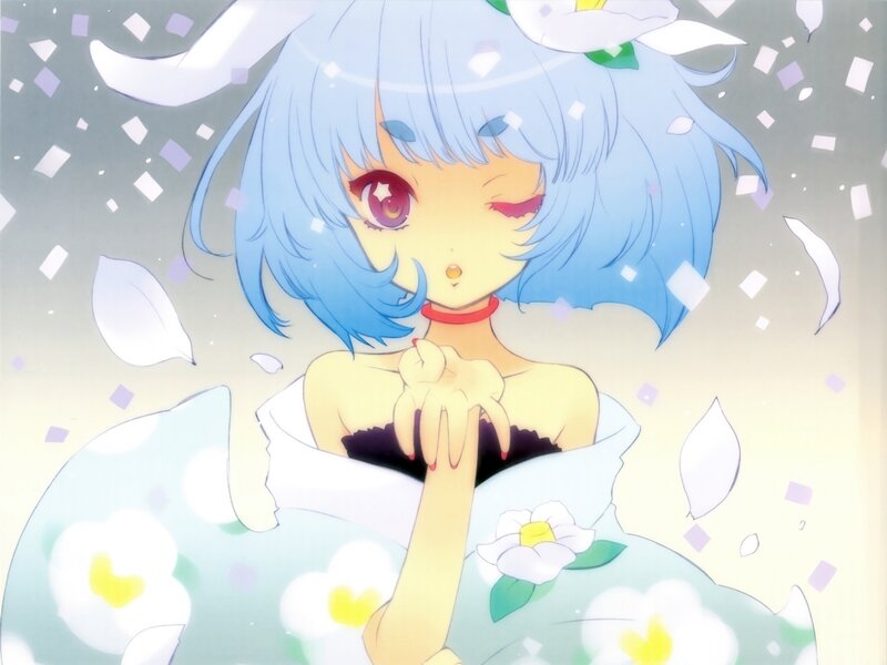 Blue-haired Anime Girl — Blue, Dreamy, Flower