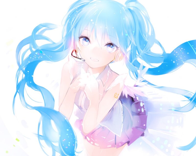Blue-haired Anime Girl — Blue, Dreamy, Microphone
