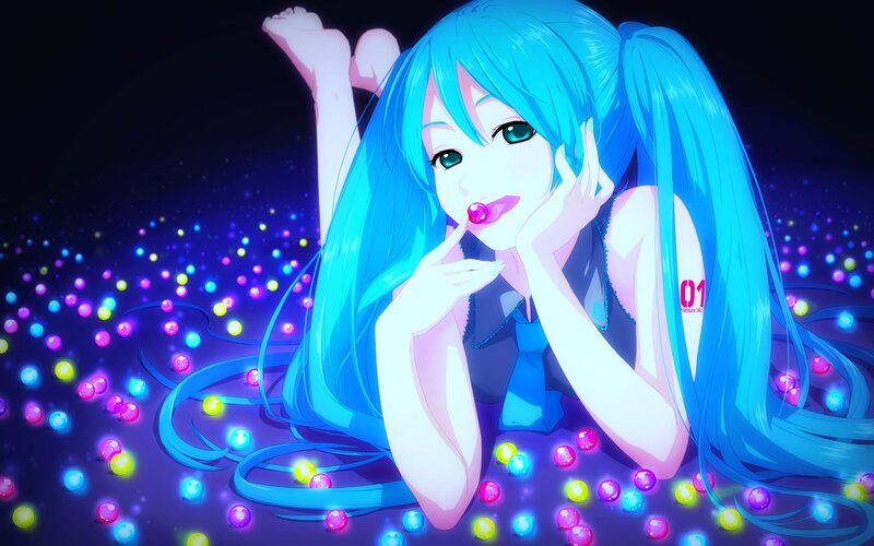Blue-haired Anime Girl — Blue, Dreamy, Night, Digital Art, Lollipops