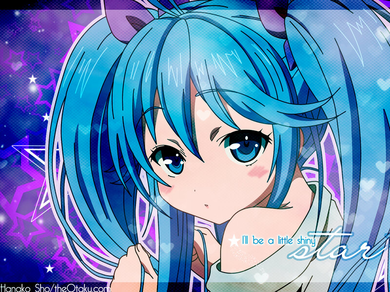 Blue-haired Anime Girl — Blue, Dreamy, Night, Stars, Hearts