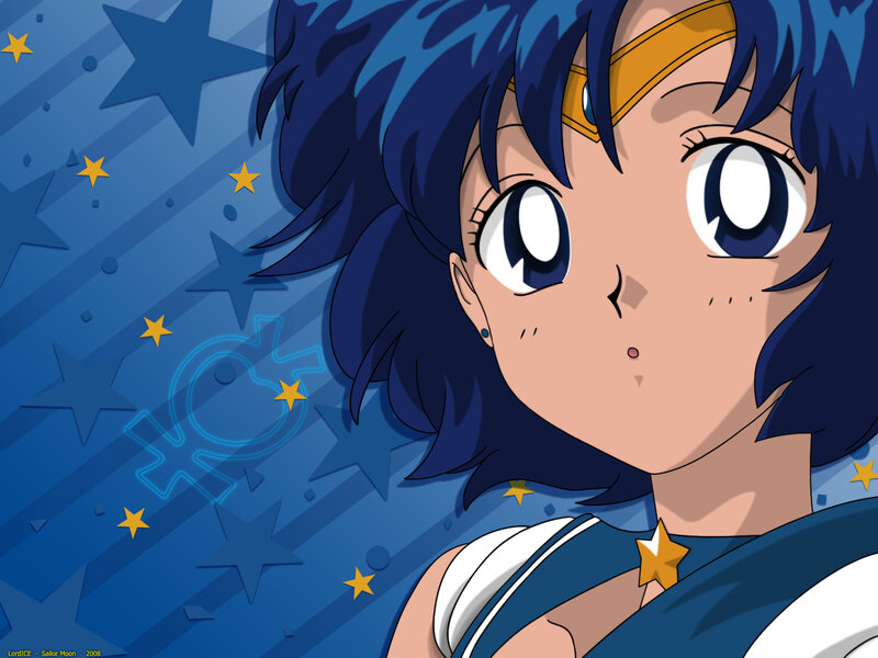 Blue-haired Anime Girl — Blue, Dreamy, Night, Stars