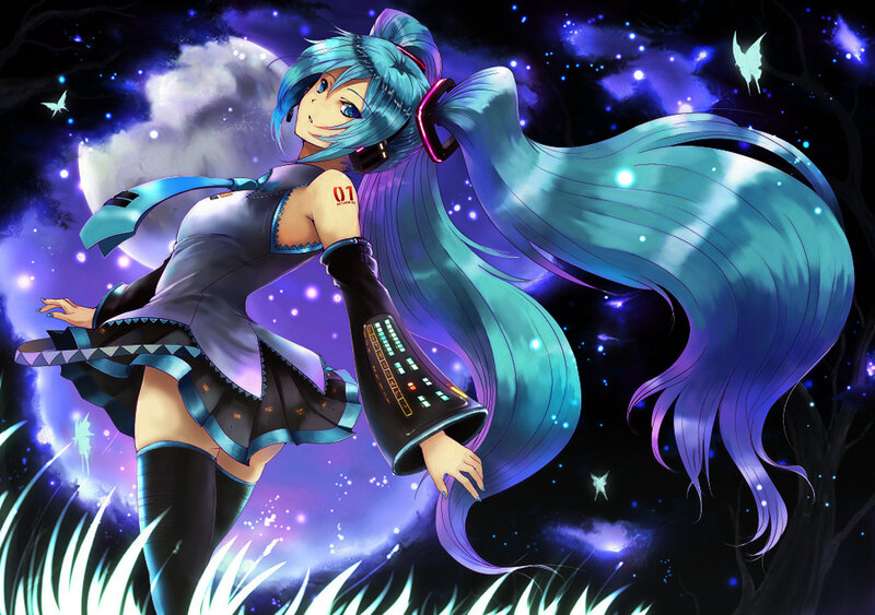 Blue-haired Anime Girl — Blue, Dreamy, Night