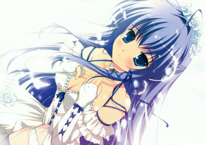 Blue-haired Anime Girl — Blue, Dreamy, White Dress
