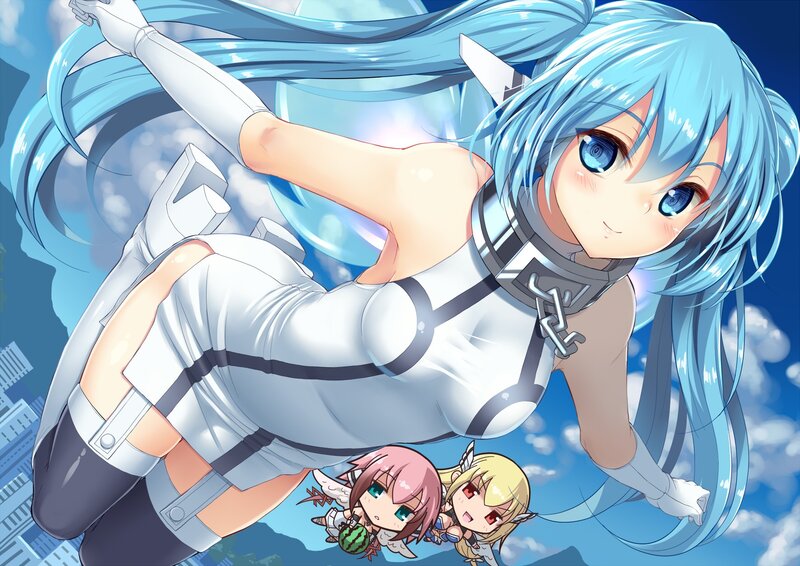 Blue-haired Anime Girl — Blue, Dynamic, Afternoon, Chibi Characters