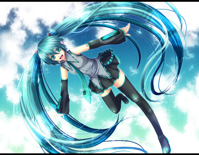 Blue-haired Anime Girl — Blue, Dynamic, Clouds