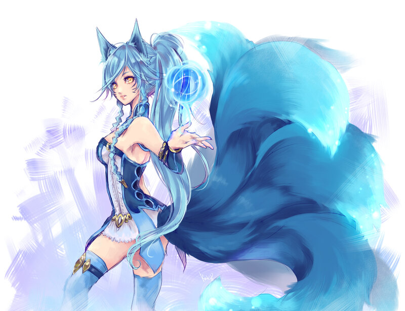 Blue-haired Anime Girl — Blue, Dynamic, Digital Art, Cat Ears