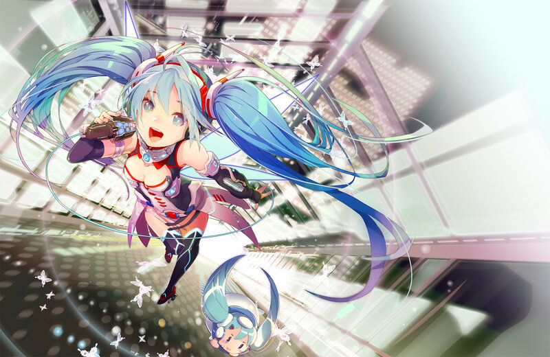 Blue-haired Anime Girl — Blue, Dynamic, Digital Art, Microphone