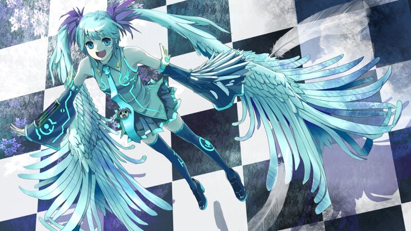Blue-haired Anime Girl — Blue, Dynamic, Digital Art, Wings