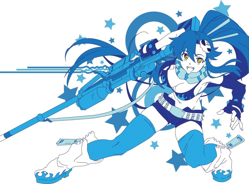 Blue-haired Anime Girl — Blue, Dynamic, Gun