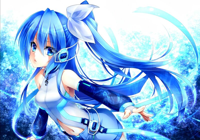 Blue-haired Anime Girl — Blue, Dynamic, Headphones, Bow