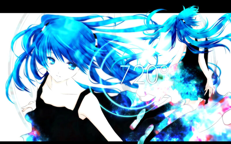 Blue-haired Anime Girl — Blue, Dynamic, Long Hair, Black Dress