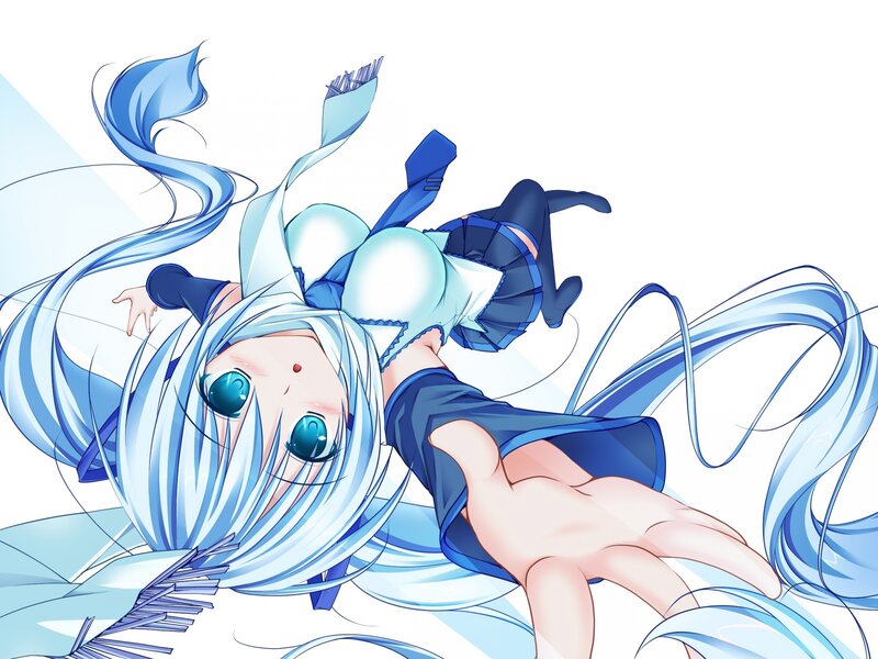 Blue-haired Anime Girl — Blue, Dynamic, Long Hair, School Uniform, Floating
