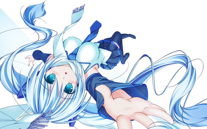 Blue-haired Anime Girl — Blue, Dynamic, Long Hair, School Uniform, Outstretched Hand